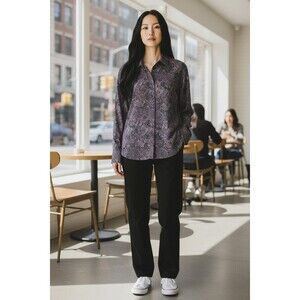 Vintage Cynthia Taylor Purple & Green Paisley Blouse Women's M  Long Sleeve NWT